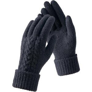 🆕Women Black Folding Cuff Touchscreen Soft Skin-Friendly Jacquard Warm Glove